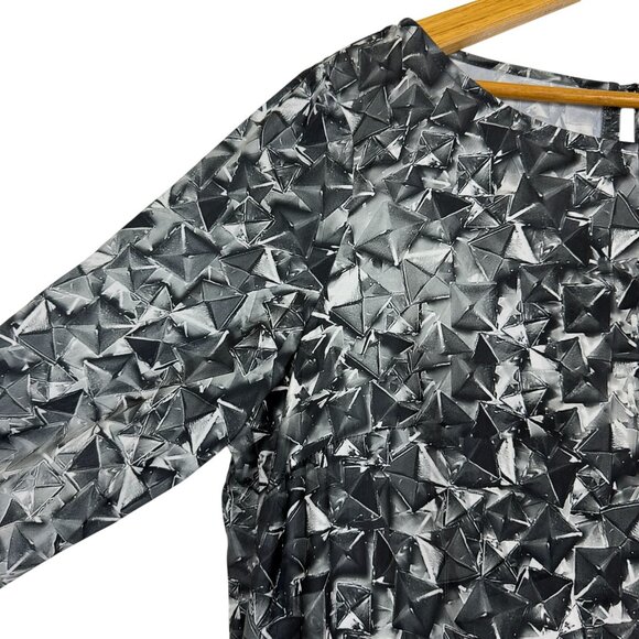 MNG Shift Dress Sz 10 Long Sleeve Geometric Pattern Key Hole Neck Knee Length - Picture 5 of 9